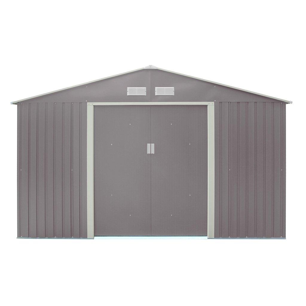 10 x 8 Double Door Metal Apex Shed (Light Grey)
